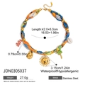 Resort-style necklace with gold beads, colorful print fabric and tropical beach charms - JDN0305037 Multicolor Sun Coconut Tree