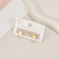 Set of three golden stainless steel minimalist hoop earrings and zircon stud on card - Double Circle Style / Gold