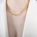 Elegant gold necklace featuring pink moon and gold star charms on a delicate chain link - Necklace (P1498) / 40+5cm / Purple