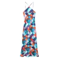 Slim fit mermaid scale print halter neck long dress with backless design for vacations - S / Colorful Floral