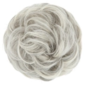 Silver grey synthetic messy hair bun extension with curly texture on white background - Grey Multi