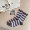 Women's cotton crew socks with purple and dark grey horizontal stripes in casual style - One Size / Dark Grey Wide Stripes