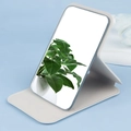 Portable folding makeup mirror with light grey PU leather stand for travel use - White
