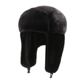 Winter black trapper hat with warm faux fur lining and ear flaps for cold weather - One Size / Black
