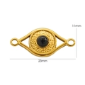 Evil eye charm in 14K gold finish with black stone inlay and dual connection rings - Black Agate