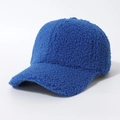 Thick navy blue sherpa fleece baseball cap with warm teddy fur texture for winter wear - Sapphire Blue
