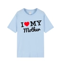 T-shirt bleu clair fête des mères avec motif cœur I love my mother et col rond - XS / Haut (Imprimé I Love My Mother) / Bleu clair