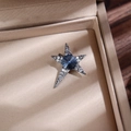 Dettaglio della spilla a stella d'argento con gemma blu e diamanti in una scatola regalo - Grigio Blu
