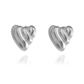 Silver heart-shaped earrings with ribbed texture in a polished finish for women - Triangle Spiral Steel (Heart Texture)