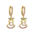 Boucles d'oreilles de Noël dorées avec nœud, pierres colorées et grand zircon - Or Multicolore Zirconia Cloche