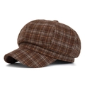 Classic newsboy cap in brown plaid wool fabric with a vintage British style design - Coffee / Adjustable