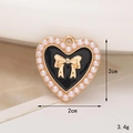 Macro shot of heart charm with black enamel, gold bow, and pearls for shoe charms - C452 Pearl Bowknot Heart (Black)