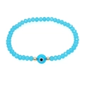 Bracelet en perles facettées bleu clair avec charm œil grec et accents dorés élégants - Bleu