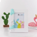 White cartoon rabbit photo frame with 3D blue balloons, 18.5x13.4cm tabletop decor - Blue Rabbit Vertical / 7"