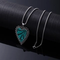 Bohemian heart-shaped turquoise pendant necklace on a vintage silver box chain - Heart Charm