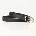 Minimalist black PU leather belt for women featuring a polished gold D-ring alloy buckle - Black