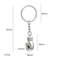 Boxing glove keychain in silver zinc alloy with technical dimensions and polished finish - Single Boxing Glove
