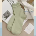 Minimalist light green cotton blend ribbed socks in a stylish Morandi color palette - One Size / Light Green
