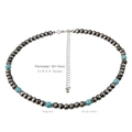 Collana Navajo etnica con perle di turchese e metallo spazzolato con catena regolabile - N2640/Perle Navajo Argentate Turchese Stile Corto