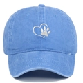 Washed blue cotton baseball cap featuring embroidered white heart and paw print design - Adjustable / Light Blue