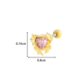 Pink heart zircon stud earring with golden base measuring 0.8cm by 0.74cm in size - Flame Pink Heart Style (7# Gold)