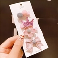Set de 4 bonitas horquillas para niñas con pompones, corona y flor en tarjeta de presentación - 4# Conjunto de Corona Rosa