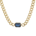 Cuban chain necklace in golden titanium steel with a blue rectangular crystal pendant - Dark Blue Gemstone Style (KN227736-DX)