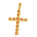 Golden cross pendant with orange-red zircon stones and polished finish for necklace - Pendant 34 (Gold Star Orange-Red Stone Cross)