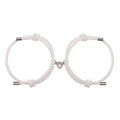 Bracelets de couple en corde de Milan blanche avec pendentifs cœur magnétiques - Blanc