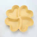 Yellow heart-shaped four-grid snack plate made of eco-friendly wheat straw plastic - Lemon Yellow-Clover Dish