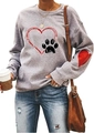 Women's gray long sleeve sweatshirt with red heart and black pet paw print graphics - Grey Red Heart Patch