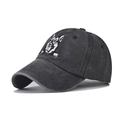 Washed grey cotton baseball cap with German Shepherd embroidery and vintage curved brim - Adjustable / German Shepherd Embroidered Style / Black