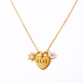 Collier cœur doré avec gravure 11:11 et breloques en zircone sur une chaîne délicate - Collier Coeur 11:11