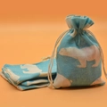 Blue cotton drawstring bag with polar bear print for jewelry and sachet storage - Light Blue Bear