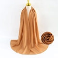 Caramel pearl chiffon scarf for women shown on a mannequin with a fabric texture close-up - Camel