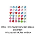 36 pieces of 10mm round colorful rhinestone stickers with self-adhesive backing for DIY - 36 Pcs 10mm Colorful Round Stickers