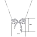 925 sterling silver bow pendant necklace with moissanite stones and dimension labels - 40cm+5cm / Bow Solitaire Style (N12874)
