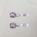 Handgemaakte lavendel cat eye plaknagels voor tenen met paarse hart steentjes - Paarse Kattenoog Zirkoon Teennagels (B40) / Klein (S)