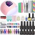 Complete professional gel nail polish kit with pink UV/LED lamp and 10 colorful gel colors - Gel Polish and UV Lamp Set (CN004-8)