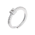 Macro shot of silver-plated adjustable ring with zircon inlay and square setting - Gemini / Silver