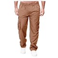 Détail du pantalon cargo marron avec poches latérales à rabat et taille élastique à cordon - M / Bas / Kaki