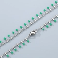 Silver stainless steel chain necklace with vibrant green enamel drop charms for women - Bracelet 45cm / Green