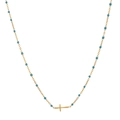 Collar bohemio dorado de acero inoxidable con cuentas turquesas y dije de cruz - Azul Lago