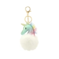 Detalle de llavero unicornio de peluche con encaje menta y pompón de piel sintética - 8cm Con Llavero Oro / Blanco