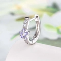 Silver S925 hoop earring featuring a purple star zircon and clear crystals - A593-4# Purple (Single Piece)