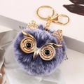 Purple faux rabbit fur owl keychain with gold glitter eyes and metal clasp - 8cm / Navy Blue Frost