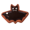 Halloween bat shaped gift tag with brown cookie texture and cute cartoon facial features - Bat Cookie Style