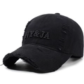 Casquette vintage noire avec broderie NY&JA 3D et détails d'usure effet usé - Réglable / Noir