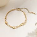 Pulsera de doble capa de acero inoxidable dorado con cuentas de oro y dijes de estrellas - Dorado-Pentagrama de Doble Capa(XKB0257)