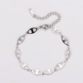 Silver stainless steel pig nose link bracelet with lobster clasp and extension chain - Steel